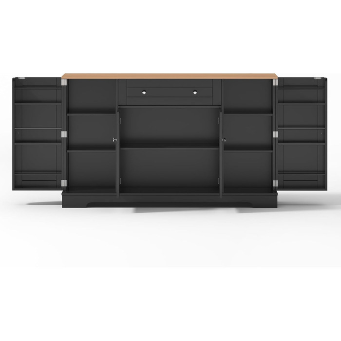 Багатофункціональний буфет для кухні – комод 138 см з ящиком, полицями з дверцятами та регульованими полицями – з кріпленням від перекидання, для кухні, вітальні та спальні, чорний