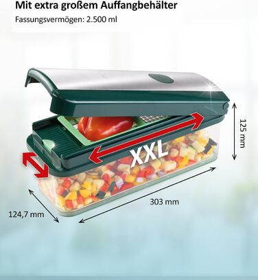 Набір для нарізки овочів Genius Nicer Dicer Exclusive 15 елементів, набір для нарізки кубиками + набір для нарізки помідорів, 4 насадки + груба тертка та шинковка, контейнер 2500 мл, зелений