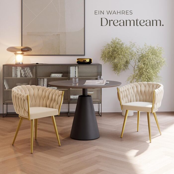 Тектейк® Оксамитовий стілець-чаша з підлокітниками, сучасний крісло для вітальні, їдальні, як кухонні стільці, для туалетного столика, комплект (2 шт), пісок/золото