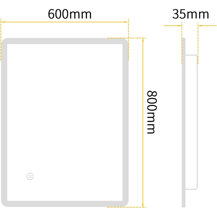 Дзеркало для ванної кімнати BD-Baode з LED-підсвічуванням 40x60 см, з 3 видами світла, сенсорне керування, прямокутне