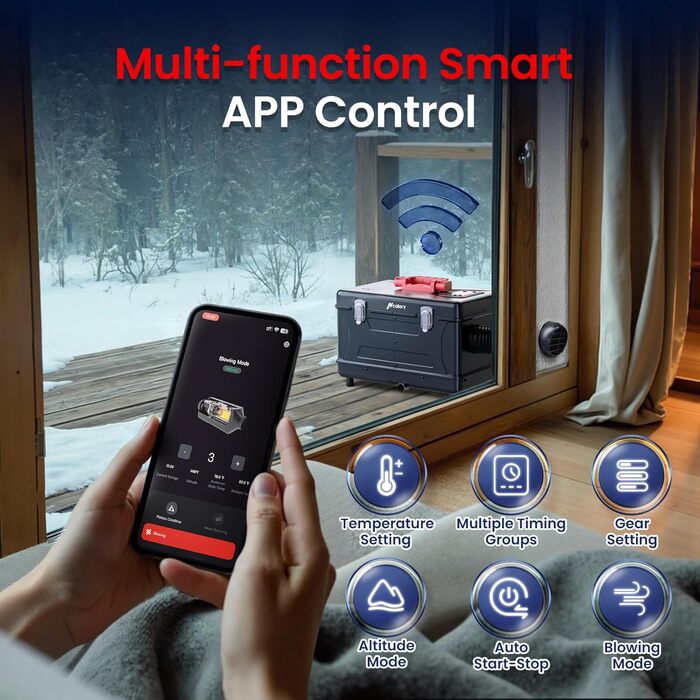 Портативна дизельна пічка опалення 8kW з пультом керування, Toolbox Compact 2S, 220-240V AC та 12/24V DC, 0,12–0,36 л/год, адаптивна до висоти 5500м, тиха робота, оновлення 2025