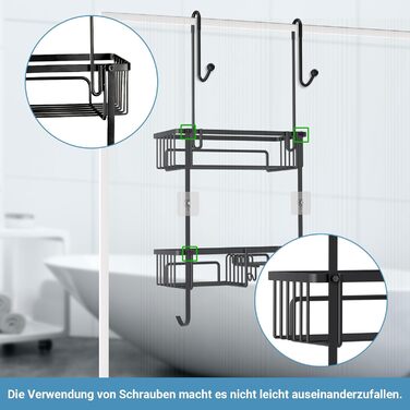 Підвісна душова полиця COSYLAND - Душовий кошик з нержавіючої сталі без свердління - Підвісна полиця з гачком для скляних дверей, чорний