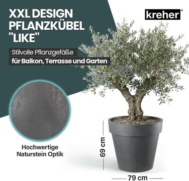 Крехер горщик для рослин XXL, круглий, діаметром 79 см / 58 см, з роликами. Чудовий елемент декору для саду, тераси, ресторану та комерційних приміщень! (XL-діаметр 58 см)