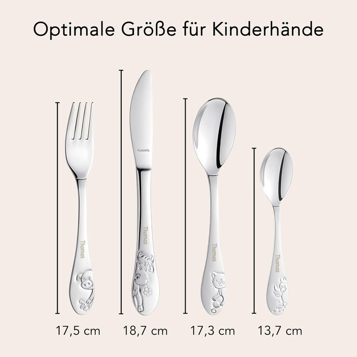 Дитячий набір посуду Kinderbesteck з гравіюванням імені, від 3 років, подарунок на хрещення/день народження, посуд для дітей, фермерський стиль