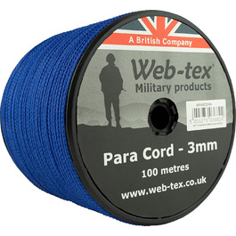 Рулон парашутного шнура Web-tex - товщина 3 мм - Довжина 100 м (Синій)