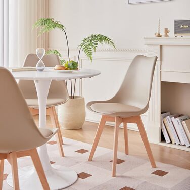 Набір з 6 стільців для їдальні, скандинавський стиль, ретро-дизайн, з м'яким сидінням, для кухні/офісу, з масивними буковими ніжками (колір: коричневий)