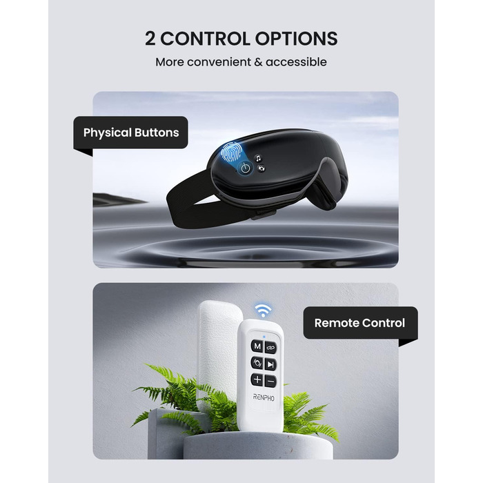 Масажер для очей RENPHO Eyeris 1 з пультом, підігрівом, вібрацією та Bluetooth, акумуляторний. Для сухих очей, подарунок для жінок та чоловіків (чорний)