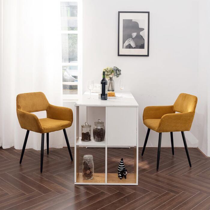 Крісла для їдальні та кухні Cosy - 2 шт. М'які крісла з підлокітниками, жовті, 56x56x78 см