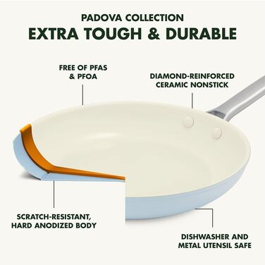 Сковорода GreenPan Padova з антипригарним покриттям Ceramic Antihaftbeschichtung, 30.5 см з кришкою та допоміжним ручками, без PFAS, придатна для миття в посудомийній машині, світло-блакитна