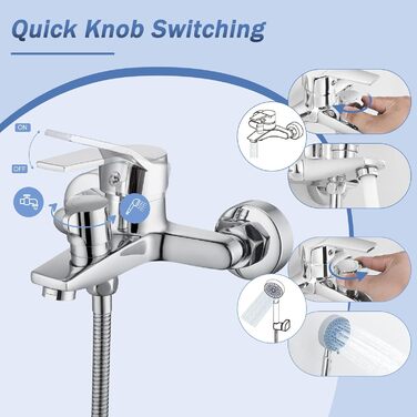 Змішувач для ванни з душем (хром) з 3 режимами, набір для ванної кімнати (Bs102)