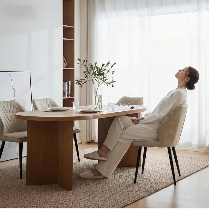 CLIPOP Стільці для їдальні Ретро Штучна шкіра М'який стілець для їдальні зі спинкою та міцними металевими ніжками, кухонні стільці, м'який стілець для дому/офісу (Бежевий, 4)