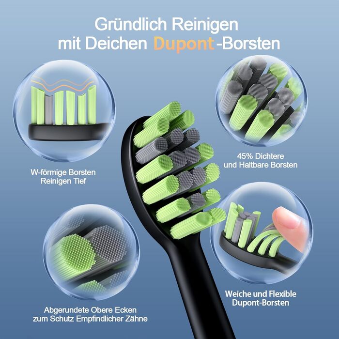 Електрична звукова зубна щітка Y05 2025 з 4 режимами, 42000 VPM, 6 насадок, 120 днів роботи, IPX7, таймер 2 хв, чорна