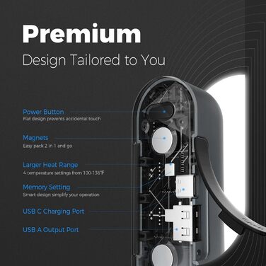 Електричні грілки для рук OCOOPA MagTwins, 10000 mAh, 2 шт., 4 режими нагріву, USB Powerbank для зими, сірий колір