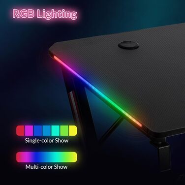 Ігровий стіл Todeco 160x60 см з LED підсвічуванням, з поверхнею з карбону, тримач для навушників та підсклянник, ергономічний ігровий стіл для ПК