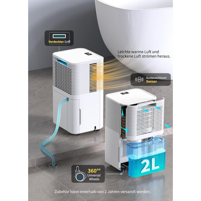 Електричний осушувач повітря 12л/день, сенсорне управління, дисплей, таймер, для дому, ванної кімнати, підвалу, білий