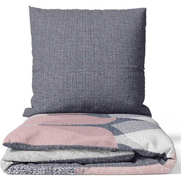 Постільна білизна від Леонадо Вісенті 4 шт. комплект для спальні з бавовни Renforce 155x220 см, рожево-сірі кола, комплект подушок, ковдра на блискавці (135 x 200 см)