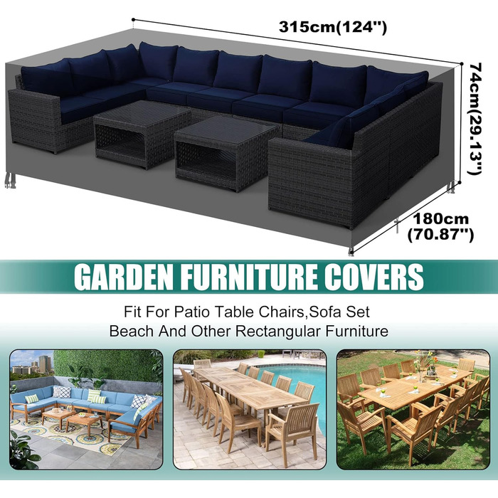 Водонепроникний чохол для садово-патіо меблів GARPROVM, 315x180x74 см, Oxford тканину