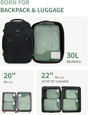 Набір компресійних органайзерів для валізи та рюкзака ECOHUB, 4 предмети, еко-серія з сіткою та бирками, зелений