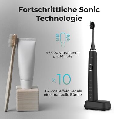 Електрична зубна щітка AENO DB6 Sonic – 5 режимів, 40 днів роботи, бездротове заряджання, преміум-щітинки, нагадування про заміну насадки, 46 000 вібрацій/хв, чорний