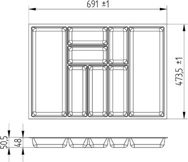 Лоток для столових приборів 69,1 см х 47,3 см антрацит полотняна структура для ящиків 80 см кухні Nobilia серпень 2012 (макс. 60 символів), 3