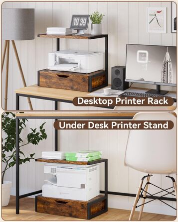 Підставка для принтера IBUYKE 2-ярусна, столик з полицею, органайзер для офісу, TLJ015W (Коричневий)