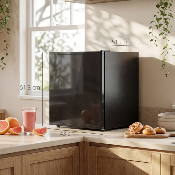 Міні-холодильник на 44 літри / для 46 банок. Компактний холодильник з регульованою температурою, розміри 43 x 51 x 51,3 см, чорного кольору.