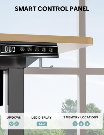 Регульований стіл, електричний, 120x60 см, 3 функції пам'яті, з кабелеуправлінням та гачками. Дерев'яний колір