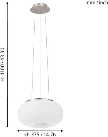 Підвісний світильник EGLO connect LED Optica-C, підвісний світильник для розумного будинку, підвісний світильник зі сталі, колір нікель-матовий, скло опаловий матовий білий, Ø 37,5 см, з регулюванням яскравості, білі тони та кольори регулюються Ø 37,5 см