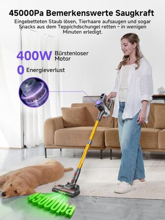 Бездротовий акумуляторний пилосос MONSGA з великою потужністю 45000Pa, до 50 хвилин роботи, дисплеєм, антизаплутана насадка, самостійна парковка, настінна зарядка, 8-шарова фільтрація, безщітковий двигун, для твердих поверхонь, килимів, шерсті тварин та а