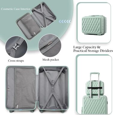 Набір валіз Sea Choice Matcha Grün: 4 шт. (55/65/75 см) з жорстким корпусом, захистом кутів, TSA-замком та косметичкою