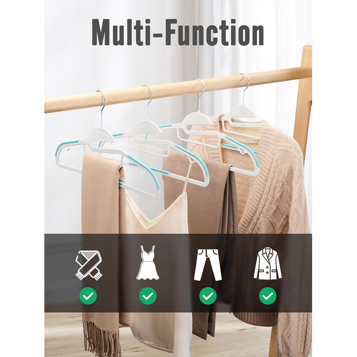 50 шт. Плечі для одягу з пластику HOUSE DAY - неслизькі, обертаються на 360°, економія місця, міцні, чорний гумовий стрижень (білі та чорні)