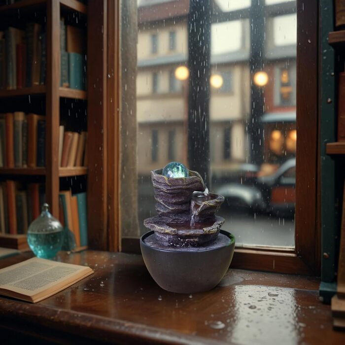 Фонтан для дому Zen'Light Zimmerbrunnen: розслаблення та медитація з LED-підсвіткою. Ідеально для вітальні, спальні, офісу. Компактний фонтан з закритим циклом, висота 18 см (Guru).