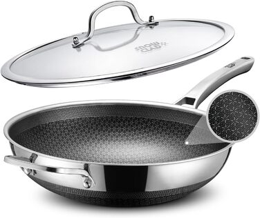 Wok SNOWCLAD 32 см з антипригарним покриттям, нержавіюча сталь, для всіх плит, безпечний, можна мити в посудомийній машині