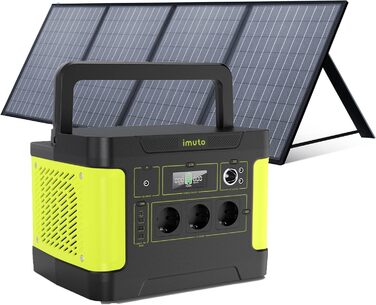 Портативна електростанція imuto 1531Wh з чистою синусоїдою, 1200W (пік 2200W), 11 портів для резервного живлення дому, RV, кемпінгу та CPAP (T1200G+P100*1(Сонячна панель))