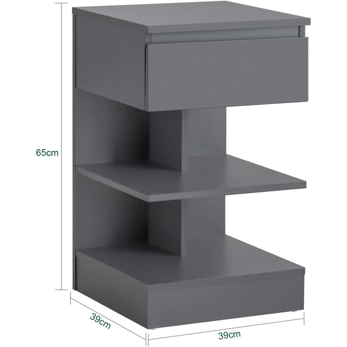 Тумбочка/тумбочка SoBuy FBT49-W з 1 ящиком і 3 полицями, BHT 39x65x39см, сірий, набір з 2 шт.