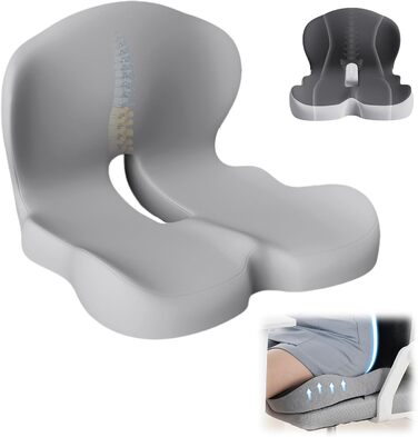 Ортопедична подушка для спини та сидіння з Memory Foam, з підтримкою попереку, для офісних та автомобільних крісел (Світло-сіра)