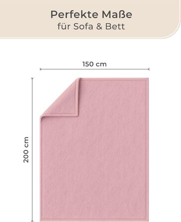 Ковдра LAYENBURG Premium з бавовни, Oeko-Tex 100, 150x200 см, пудрово-рожева. М'яка пледова ковдра для дому, дивана та ліжка. Бавовняний мікс, тепла та затишна.