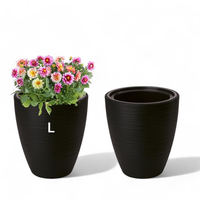Горщик для квітів MELTOM Blumenkübel, чорний, з винімним вкладишем, діаметр 42 см, горизонтальні смуги