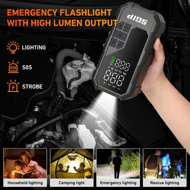 Powerbank-пусковий пристрій 26800mAh Starthilfe 7000A для автомобілів з компресором та ліхтариком, сумісний з бензиновими та дизельними двигунами (до 8.0L)