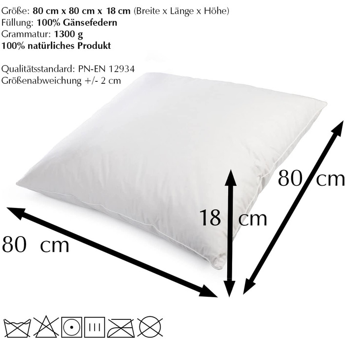 Подушка H&F Home Textile 80x80 см 500 г гусячого пір'я 100 бавовна Сертифікація Oeko-TEX