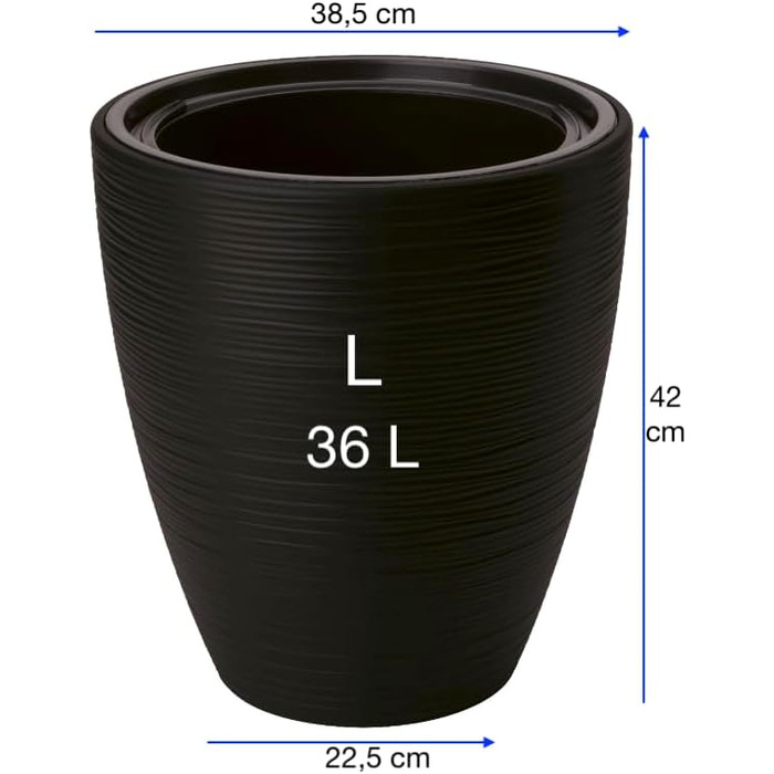Горщик для квітів MELTOM Blumenkübel, чорний, з винімним вкладишем, діаметр 42 см, горизонтальні смуги