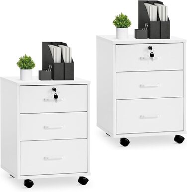 Тумба для документів TUKAILAI на коліщатках, 3 висувні ящики, білий колір, 2 шт.