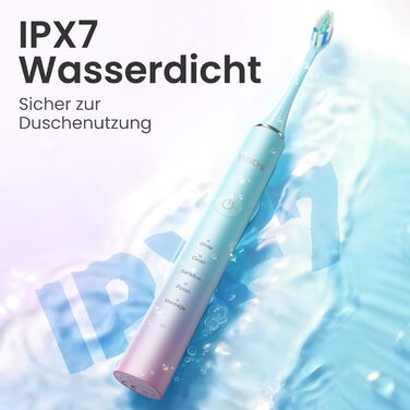 Електрична зубна щітка Yunchi, звукова, для дорослих та дітей - 40000 VPM, USB-C, 5 режимів, інтелектуальна функція, 8 насадок + чохол, блакитна Ycdz-y7