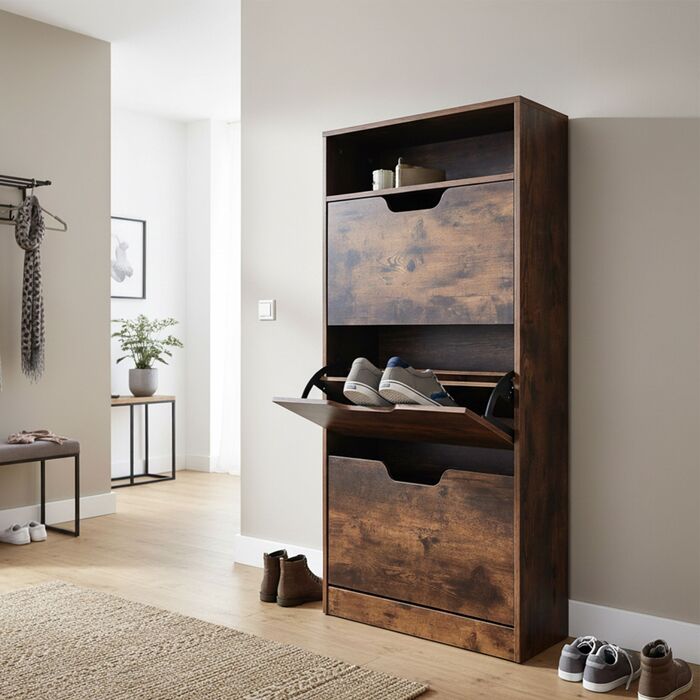 Взуттєва шафа Relaxdays з відкидною дверцями та відкритою полицею
