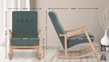 Крісло-гойдалка Saltillo з велюровим покриттям | Lounge, крісло-гойдалка з дерев'яним каркасом | Розслаблююче крісло та крісло для читання | Для вітальні та спальні, колір: (Натуральний/Зелений)