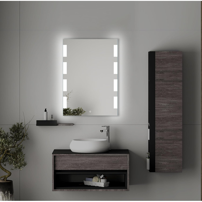Дзеркало для ванної кімнати 50x70 см з підсвічуванням LED, сенсорний вимикач, бічне підсвічування