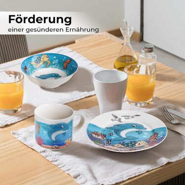 MIAMIO Набір дитячого посуду 3 шт. з порцеляни (Тарілка, Миска, Чашка) - Океан