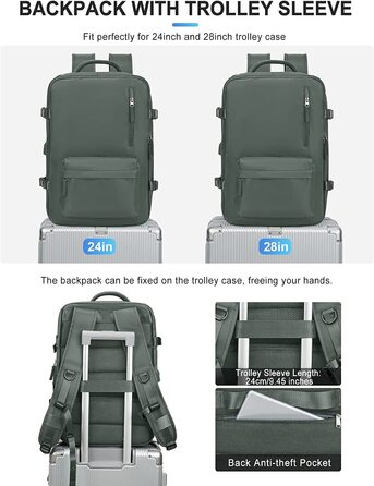 Ручна поклажа 40x20x25 для Ryanair Ручна поклажа дорожній рюкзак водонепроникний рюкзак для ручної поклажі під сидінням літак Дорожня сумка сумка для вихідних похідний повсякденний рюкзак (h5 темно-зеленого кольору, Підходить для ноутбуків з діагоналлю 15