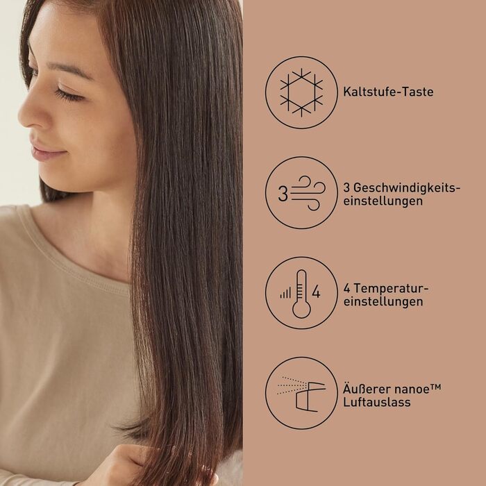 Фен Panasonic EH-NA67K825 Nanoe з дифузором, насадкою для швидкої сушки та концентрації, для сімейного використання, 2000 Вт, знімний фільтр, колір шампань