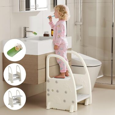 Дитячий тритулковий стільчик Hominewti з регулюванням висоти, неслизький, з підлокітниками, для ванної, дитячої кімнати, кухні (сірий)